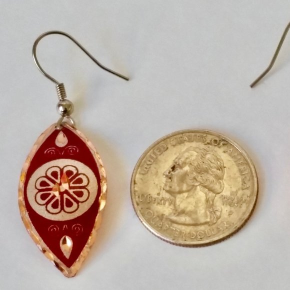 Mediterranean Earrings, etched, enamel, copper, hypo-allergenic - Picture 2 of 3